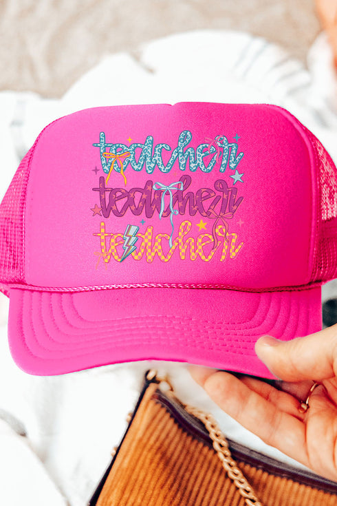 Stacked Colorful Teacher Otto Neon Pink Foam Front Trucker Hat