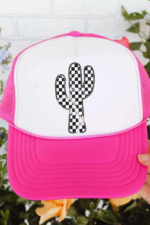 Checkered Cactus Otto Hot Pink with White Foam Front Trucker Hat