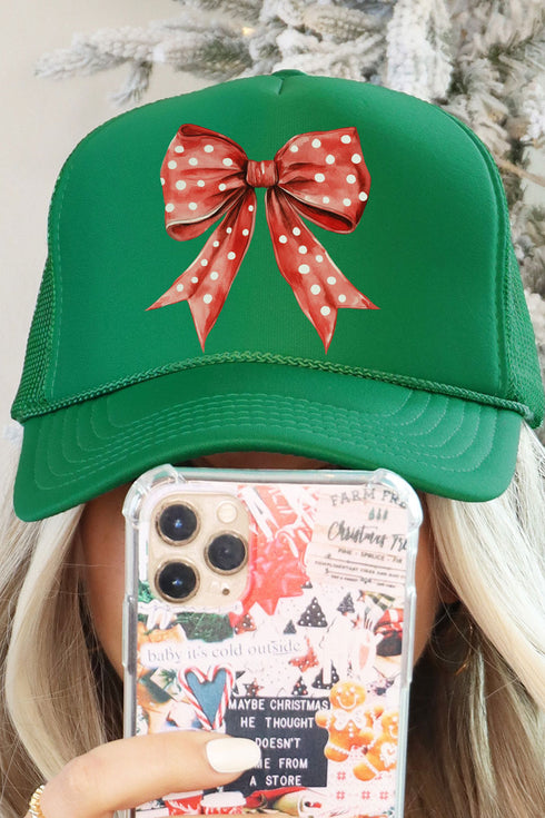 Red Raspberry Dot Bow Otto Kelly Foam Front Trucker Hat