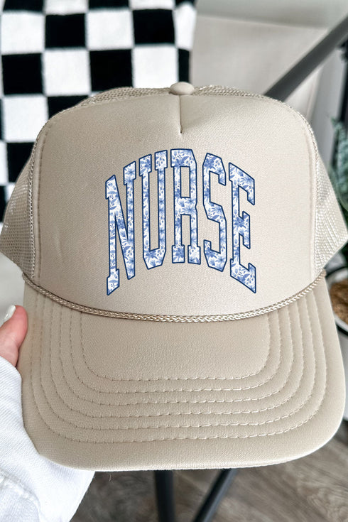 Arched Chinoiserie Nurse Otto Khaki Foam Front Trucker Hat