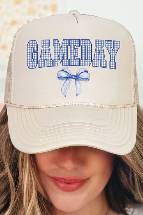 Blue Gingham Gameday Otto Khaki Foam Front Trucker Hat