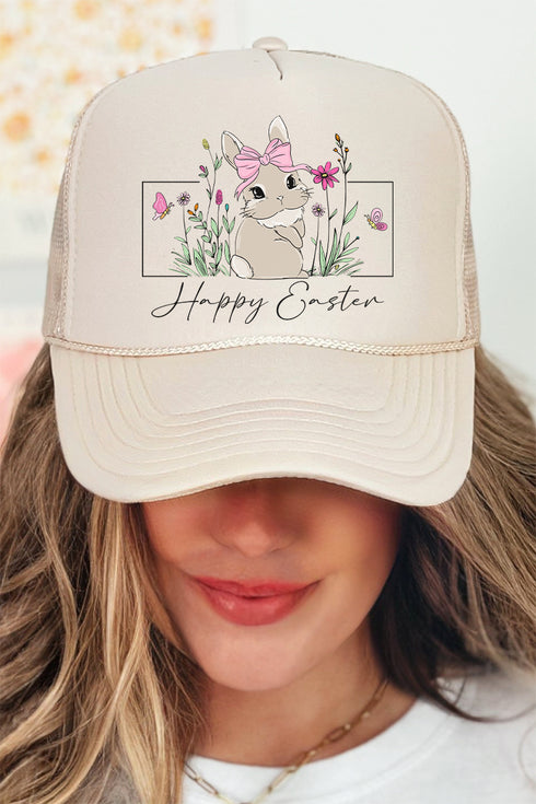 Bunny Girl Happy Easter Otto Khaki Foam Front Trucker Hat
