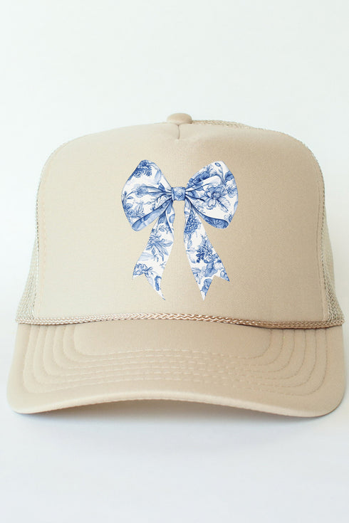 Chinoiserie Coquette Bow Otto Khaki Foam Front Trucker Hat
