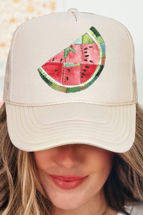 Faux Patchwork Watermelon Otto Khaki Foam Front Trucker Hat