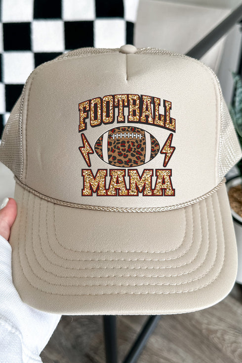 Faux Sequin Football Mama Otto Khaki Foam Front Trucker Hat