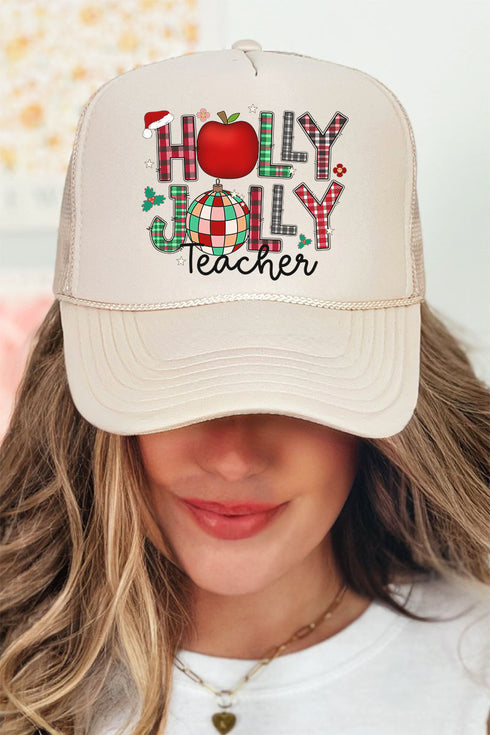 Holly Jolly Teacher Otto Khaki Foam Front Trucker Hat