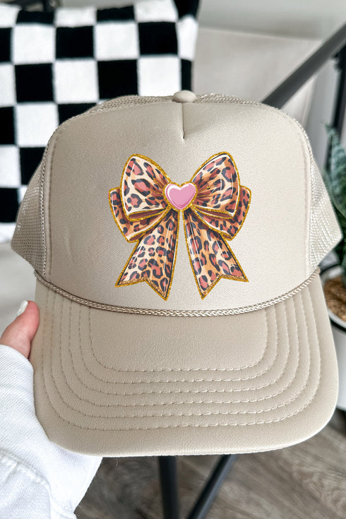 Leopard Love Bow Otto Khaki Foam Front Trucker Hat