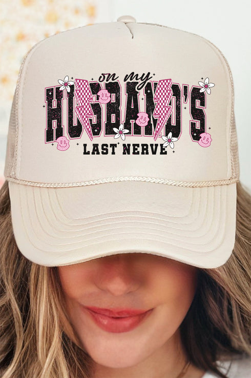 On My Husband's Last Nerve Otto Soft Pink with White Foam Front Trucker Hat