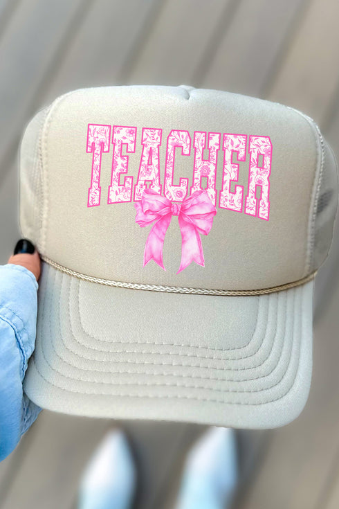 Pink Chinoiserie Teacher Otto Khaki Foam Front Trucker Hat