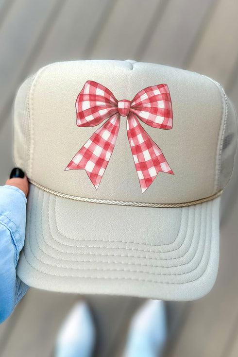 Red Gingham Bow Otto Khaki Foam Front Trucker Hat