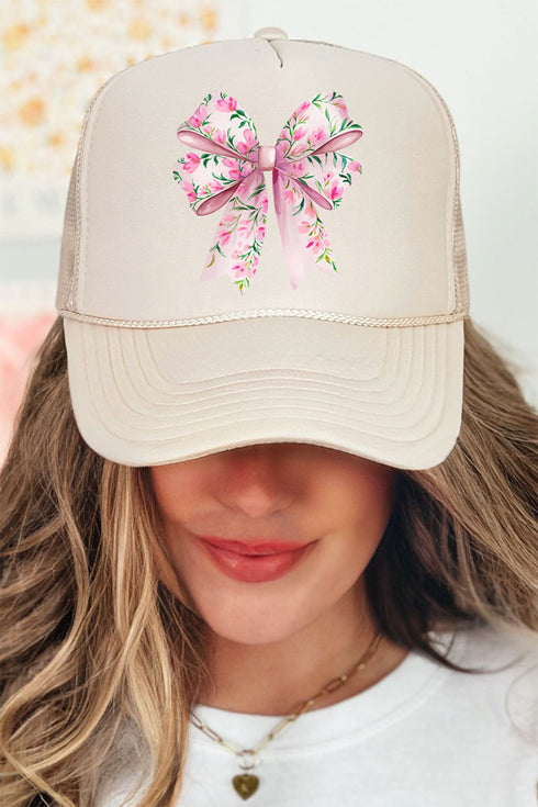 Spring Garden Coquette Bow Otto Khaki Foam Front Trucker Hat