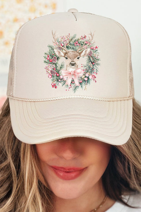 Sugar Plum Deer Otto Khaki Foam Front Trucker Hat