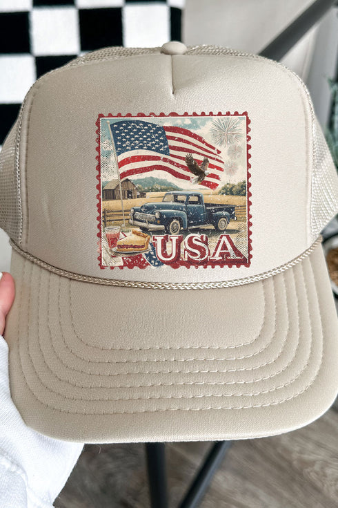 Vintage USA Stamp Otto Khaki Foam Front Trucker Hat