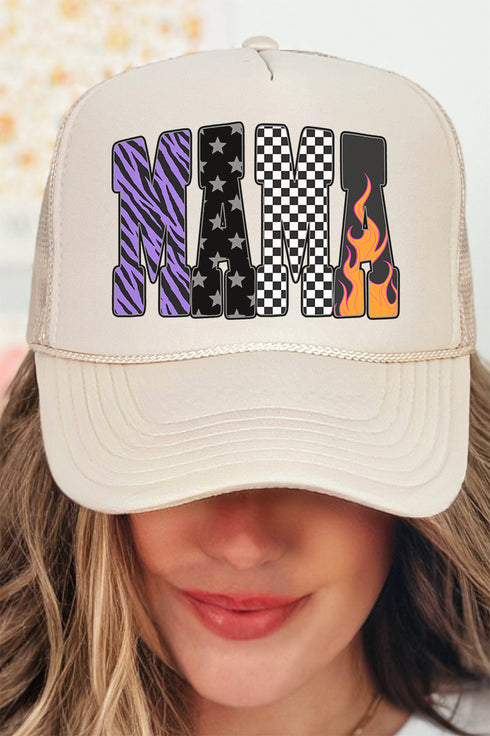 Zebra Checkered Mama Otto Khaki Foam Front Trucker Hat