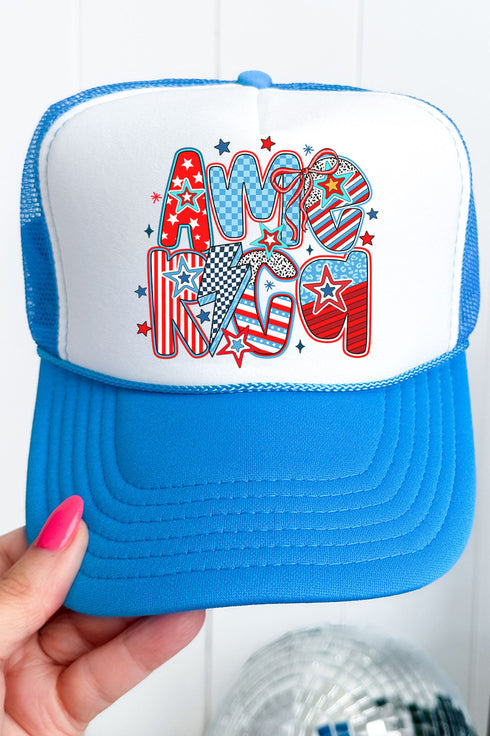 All Things America Doodle Otto Neon Blue with White Foam Front Trucker Hat