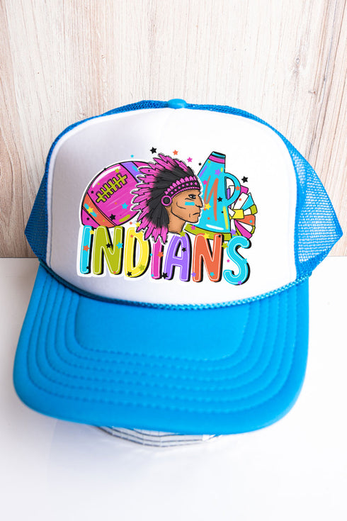 Bright Indians Colorful Otto Neon Blue with White Foam Front Trucker Hat