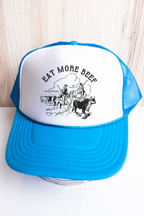 Eat More Beef Neon Blue with White Foam Front Trucker Hat