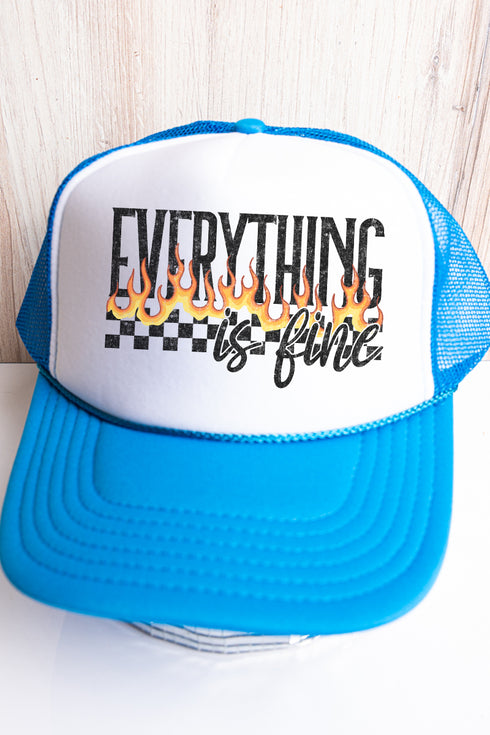 Everything Is Fine Otto Neon Blue with White Foam Front Trucker Hat