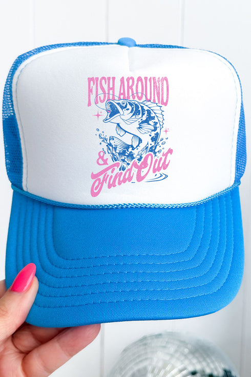 Fish Around & Find Out Otto Neon Blue with White Foam Front Trucker Hat