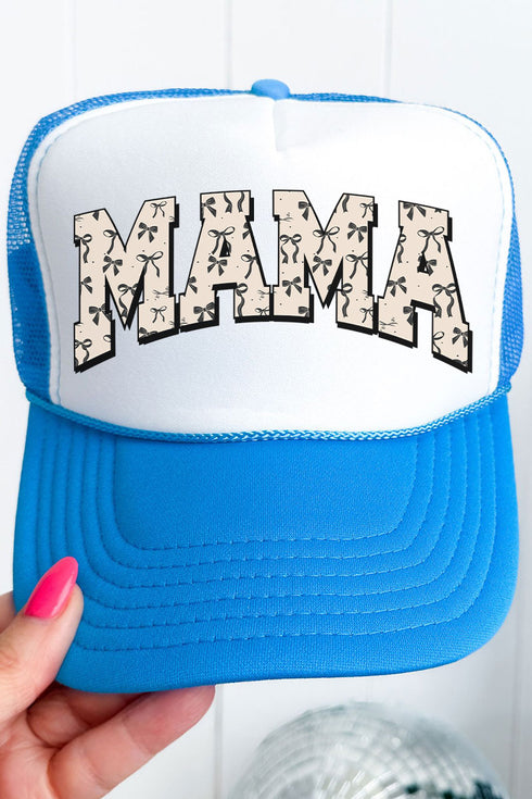 Khaki Coquette Mama Otto Neon Blue with White Foam Front Trucker Hat