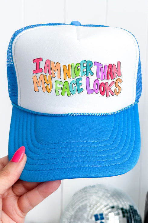 Nicer Than My Face Looks Otto Neon Blue with White Foam Front Trucker Hat