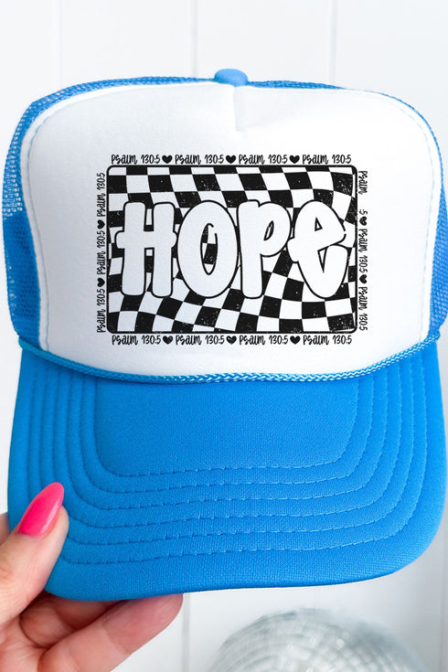 Wavy Checkered Hope Otto Neon Blue with White Foam Front Trucker Hat