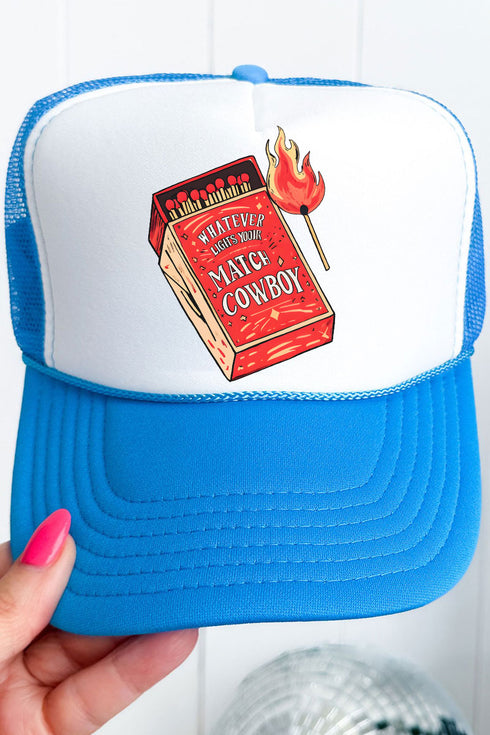 Whatever Lights Your Match Otto Neon Blue with White Foam Front Trucker Hat
