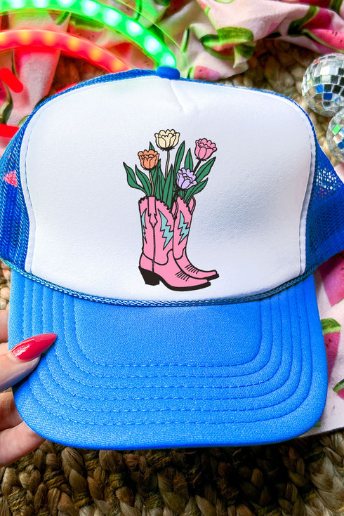 Tulip Cowgirl Boots Otto Neon Blue with White Foam Front Trucker Hat