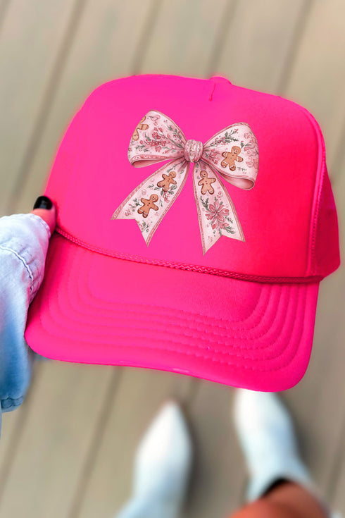 Gingerbread Coquette Bow Otto Neon Pink Foam Front Trucker Hat