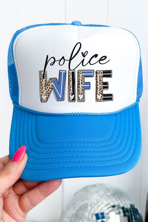 Police Wife Otto Neon Blue with White Foam Front Trucker Hat