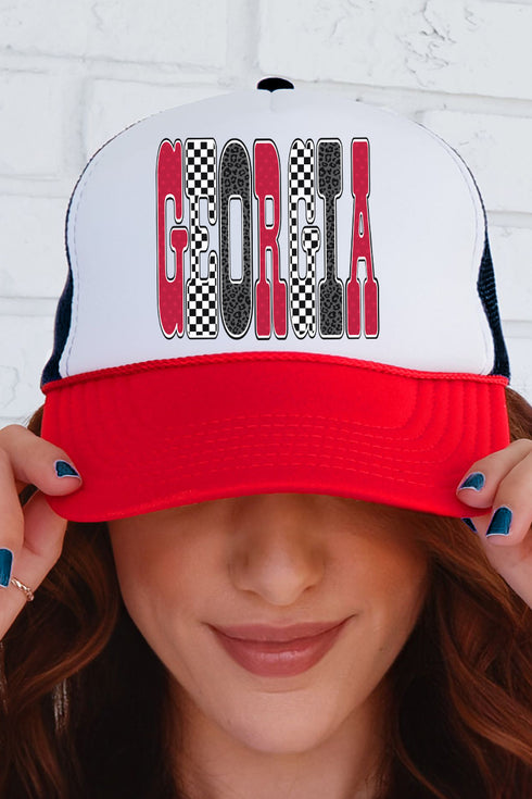 Checkered & Cheetah Georgia Otto Red, White and Black Foam Front Trucker Hat