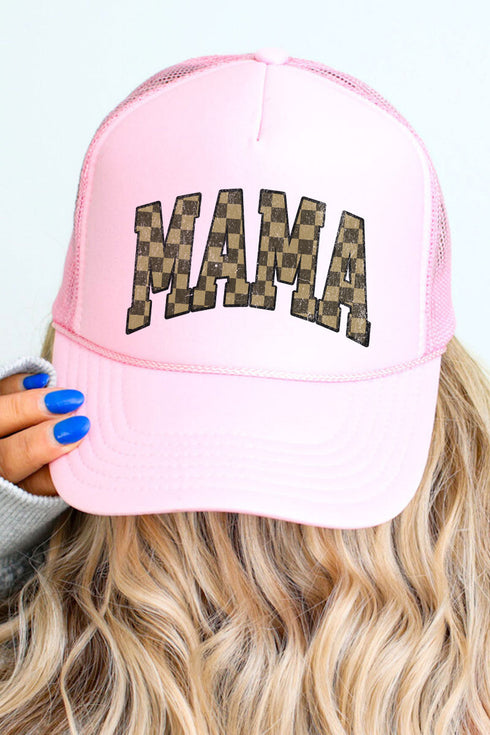 Olive Checkered Mama Otto Soft Pink Foam Front Trucker Hat