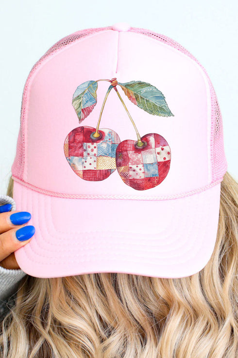 Faux Patchwork Cherries Otto Soft Pink Foam Front Trucker Hat