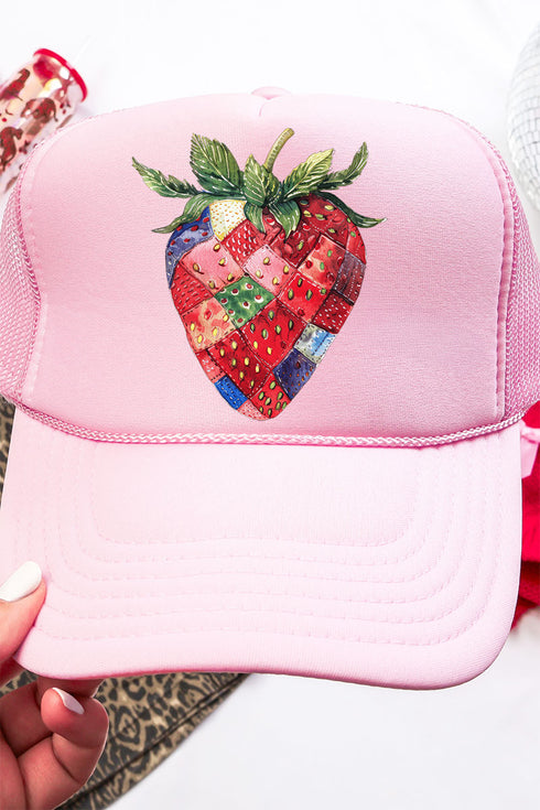 Faux Patchwork Strawberry Otto Soft Pink Foam Front Trucker Hat