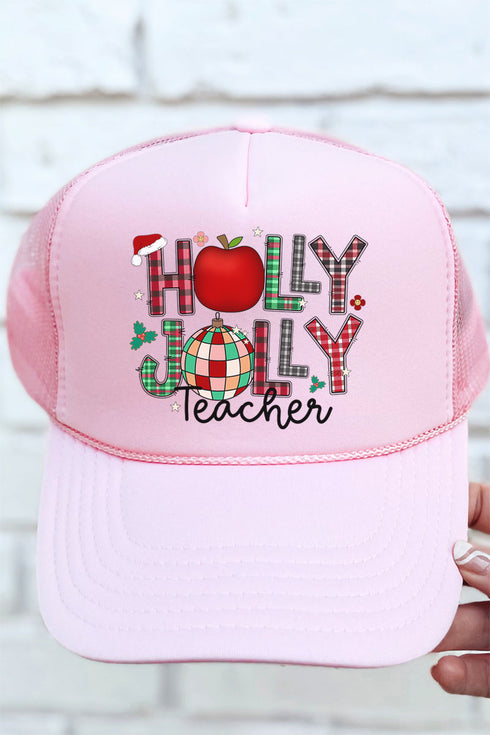 Holly Jolly Teacher Otto Soft Pink Foam Front Trucker Hat