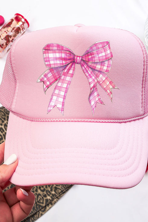Hot Pink Gingham Bow Otto Soft Pink Foam Front Trucker Hat