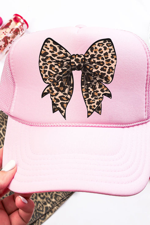 Lovely Leopard Bow Otto Soft Pink Foam Front Trucker Hat