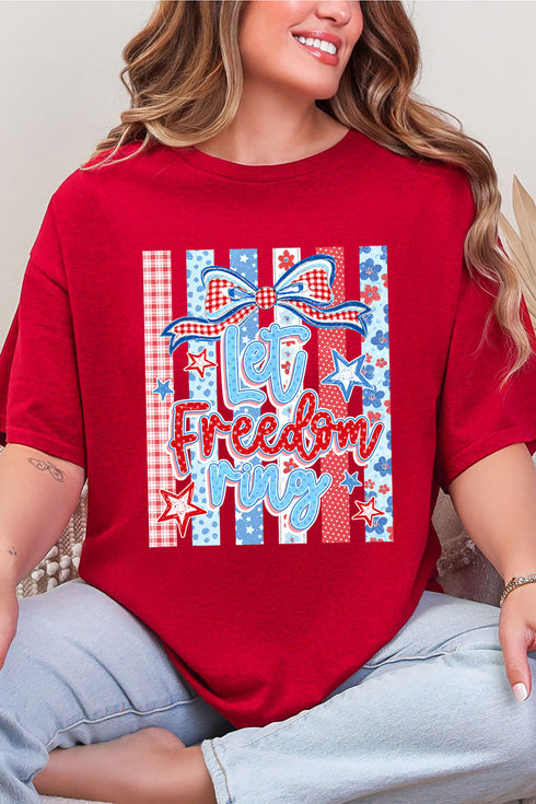 Striped Coquette Let Freedom Ring Short Sleeve Relaxed Fit T-Shirt
