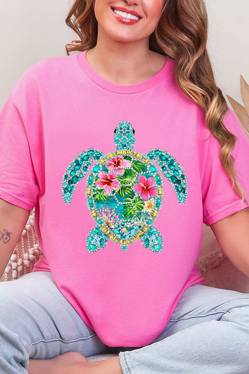 Seaside Sparkle Turtle Short Sleeve Relaxed Fit T-Shirt
