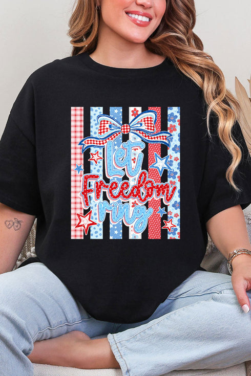 Striped Coquette Let Freedom Ring Short Sleeve Relaxed Fit T-Shirt