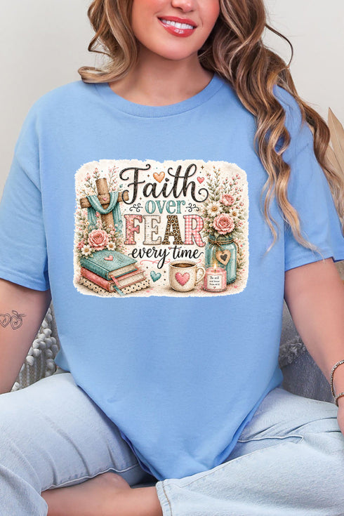 Faith Over Fear Floral Devotion Short Sleeve Relaxed Fit T-Shirt