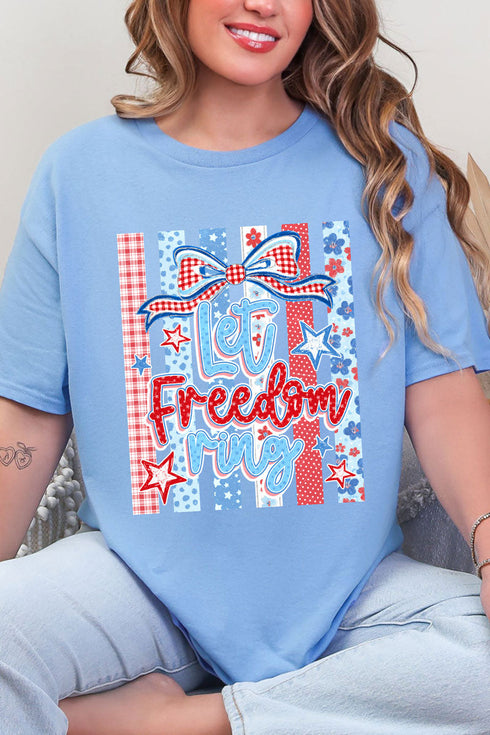 Striped Coquette Let Freedom Ring Short Sleeve Relaxed Fit T-Shirt