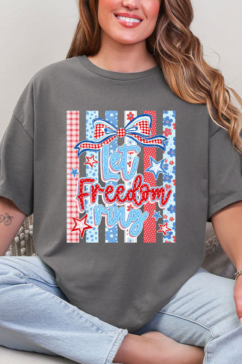 Striped Coquette Let Freedom Ring Short Sleeve Relaxed Fit T-Shirt
