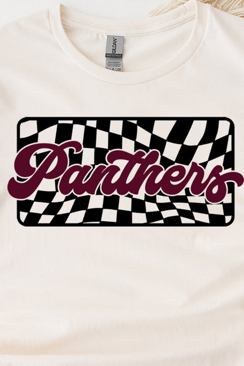 Checkered Panthers Maroon Sleeve Relaxed Fit T-Shirt
