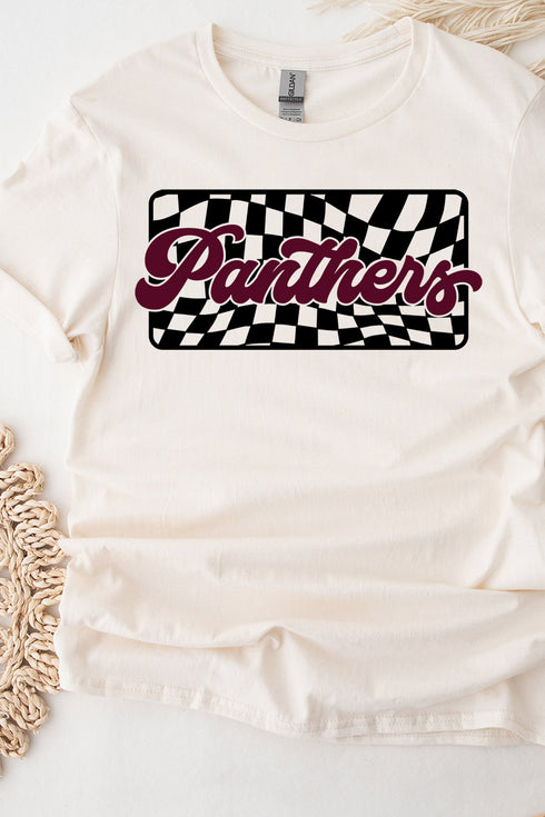 Checkered Panthers Maroon Sleeve Relaxed Fit T-Shirt
