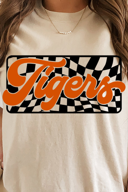 Checkered Tigers Orange Sleeve Relaxed Fit T-Shirt