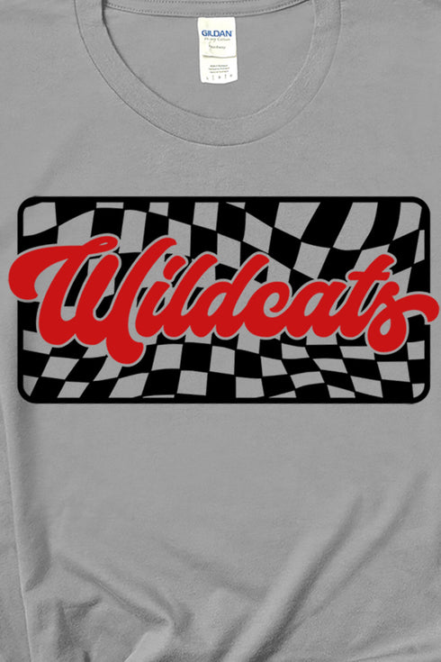 Checkered Wildcats Red Sleeve Relaxed Fit T-Shirt