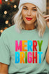 Colorful Merry Bright Faux Tinsel Transfer Short Sleeve Relaxed Fit T-Shirt