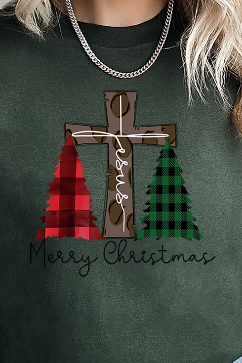 Cross Trees Merry Christmas Short Sleeve Relaxed Fit T-Shirt
