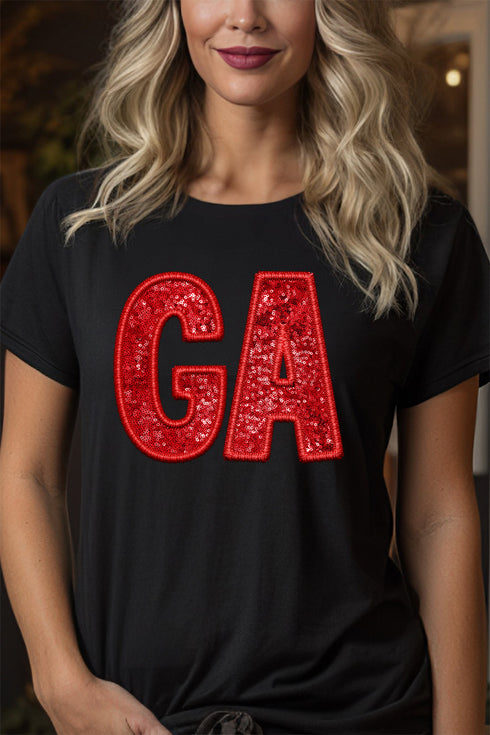 Faux Sequin GA Transfer Short Sleeve Relaxed Fit T-Shirt
